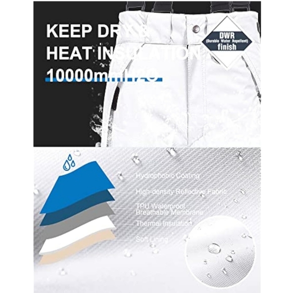 Snow Pants Men Snow Suits Water Resistant Insulated Ski Snow Pants - Picture 5 of 8